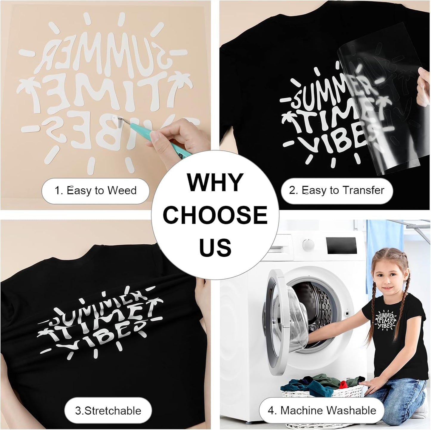 HTVRONT HTV Heat Transfer Vinyl Bundle: 5 White HTV Vinyl and 4 Black Heat Transfer Vinyl Sheets, 12"x12" PU Iron on Plus 1 PTFE Sheet Easy to Cut & Weed for Heat Design