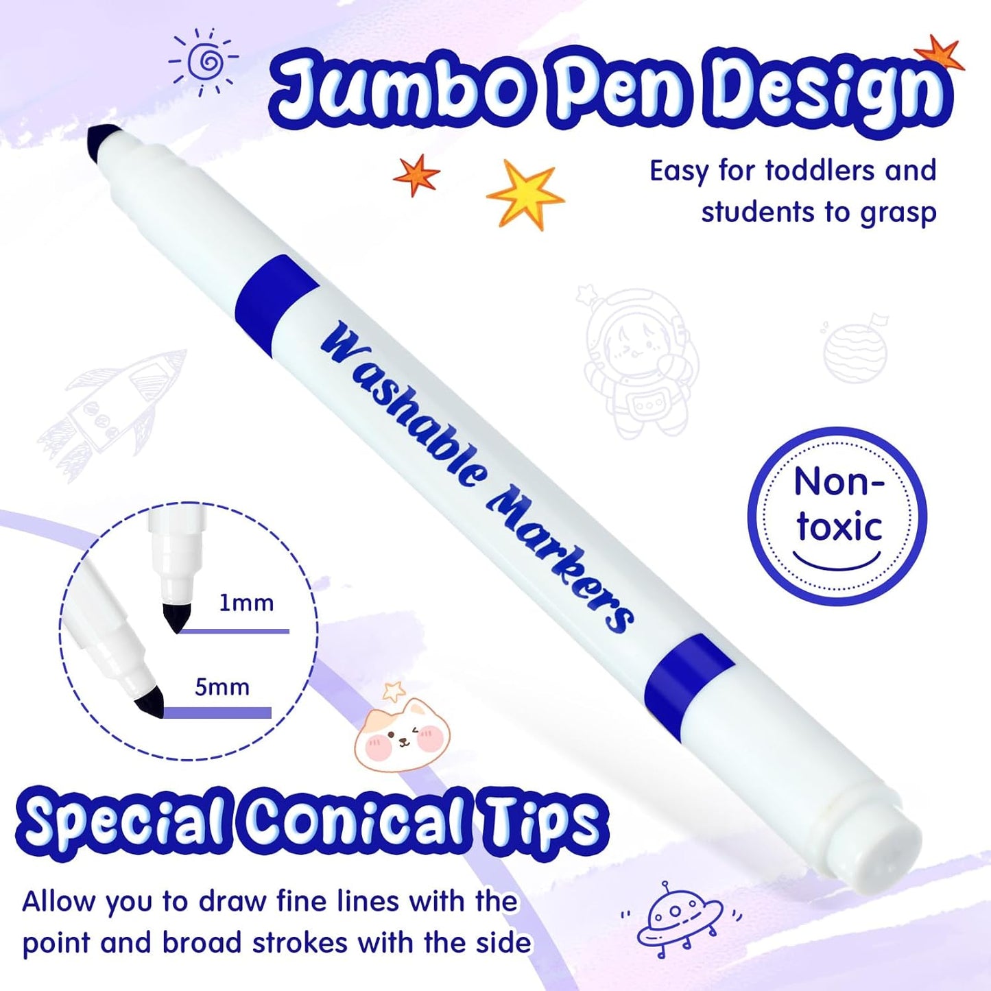 18 Pcs Line Washable Markers Bulk Blue Fine Tip Markers Set Coloring Thin Tip Drawing Washable Pen for Kids Art School Classroom Back to School Gender Reveal Party Supplies, Ages 6+