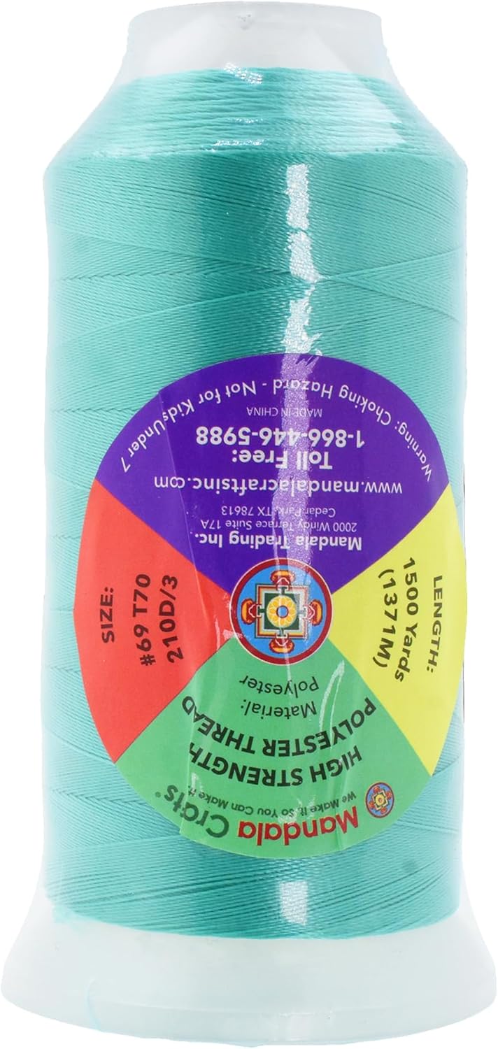 Mandala Crafts Turquoise Heavy Duty Thread -1500 Yds Tex 70 Thread for Sewing Drapery Jeans Leather Hair - Bonded Polyester Thread Outdoor Marine Upholstery Threads