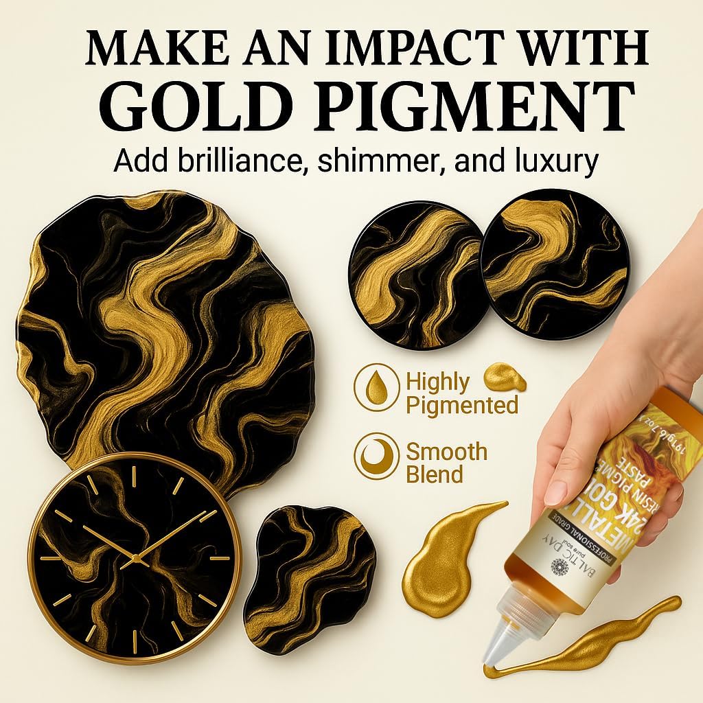 Metallic 24K Gold Epoxy Resin Pigment Paste XL (191g/6.7oz) – Opaque Epoxy Dye & High Concentration Coloring Paste, Mica Powder Alternative for Resin Art, Jewelry, Tumblers, River Tables