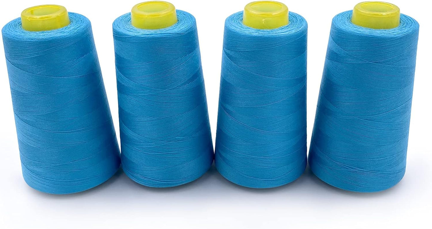 Tortoise 4 Cones of 3000 Yards Each Spool Thread for All Purpose, Serger, Overlock, Quilting, Sewing Machine - 100% Polyester - Peacock Blue