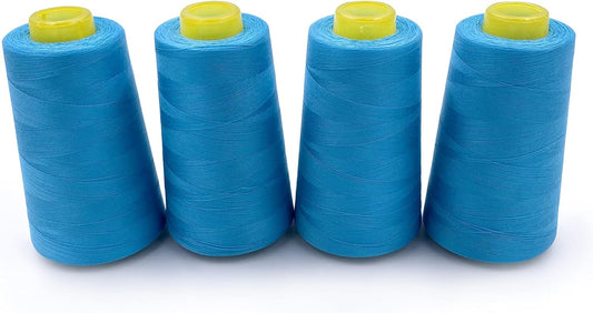 Tortoise 4 Cones of 3000 Yards Each Spool Thread for All Purpose, Serger, Overlock, Quilting, Sewing Machine - 100% Polyester - Peacock Blue