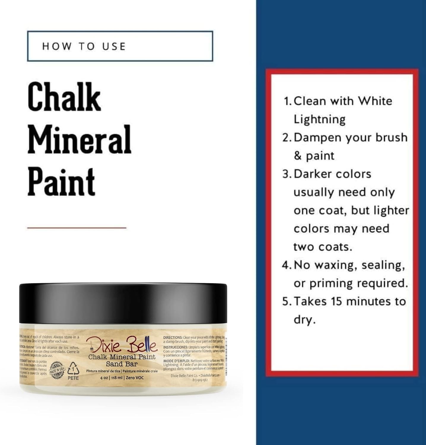 Dixie Belle Paint Company Chalk Finish Furniture Paint - Sand Bar (8oz) - Matte Neutral Tan Chic Chalk Mineral DIY Furniture Paint