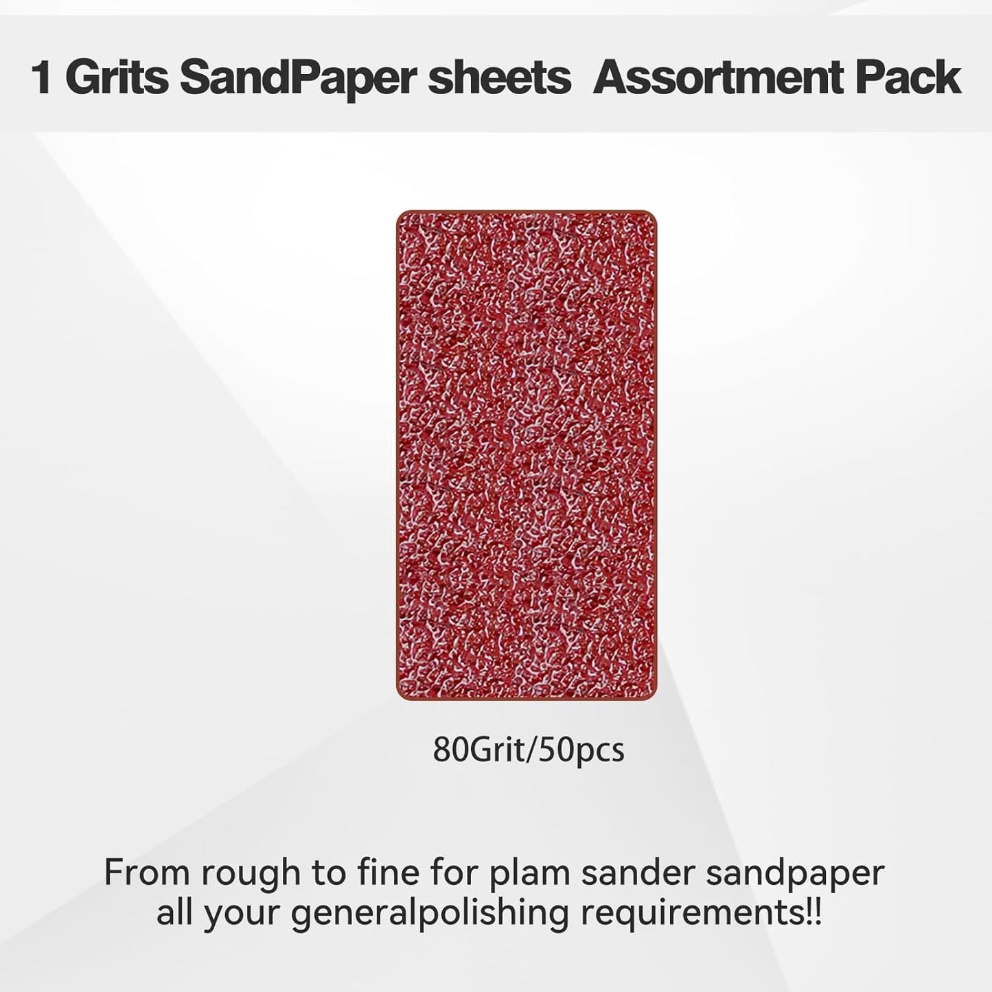 1/4 Sandpaper Sheet – 4-1/2” x 5-1/2”, P80 Grit, Red Aluminum Oxide, Plain Backing, 50-Pack – Sandpaper Sheets for Palm Sanders and Woodworking