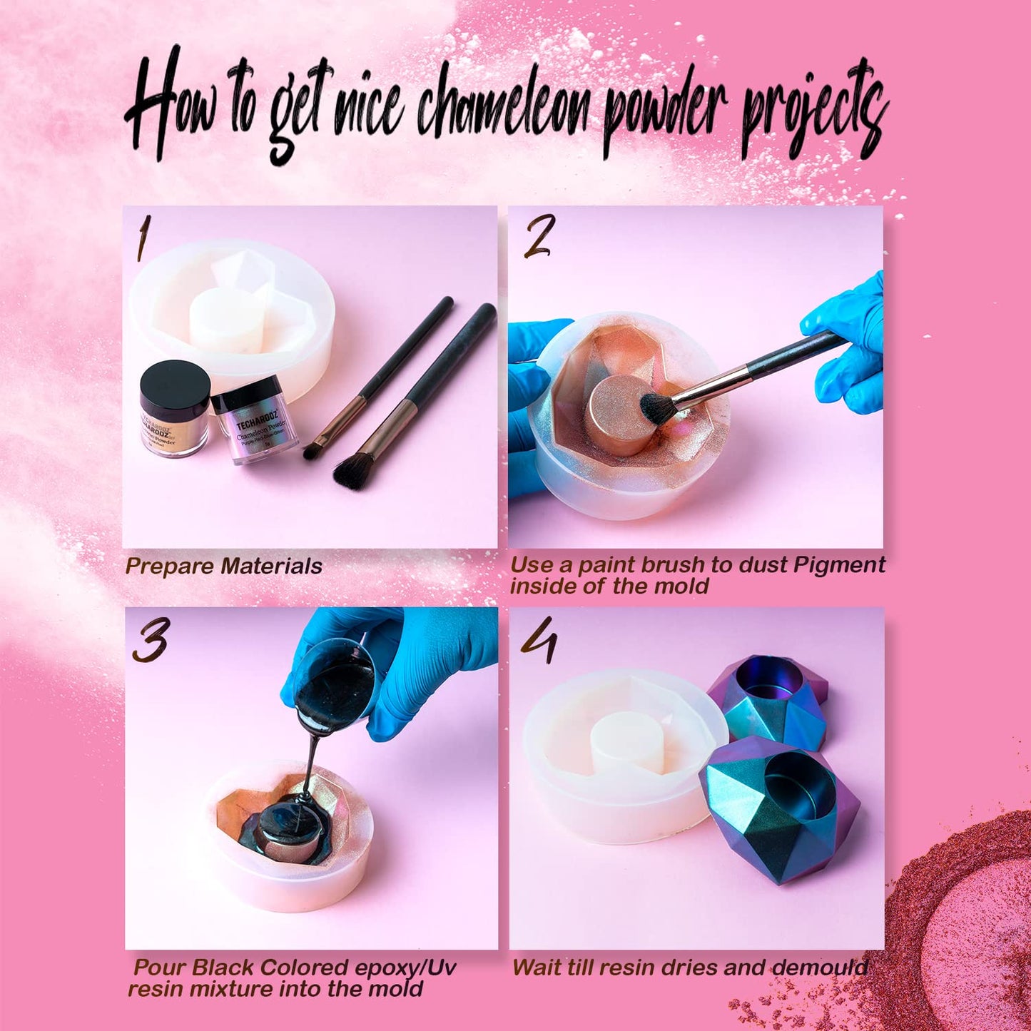 TECHAROOZ Chameleon Mica Powder (Brown-Red-Violet-Blue) - 40g Color Shift Mica Powder - Holographic Glitter for UV & Epoxy Resin Supplies, Eyeshadow, Acrylic Paint, Nail Decor and Slime