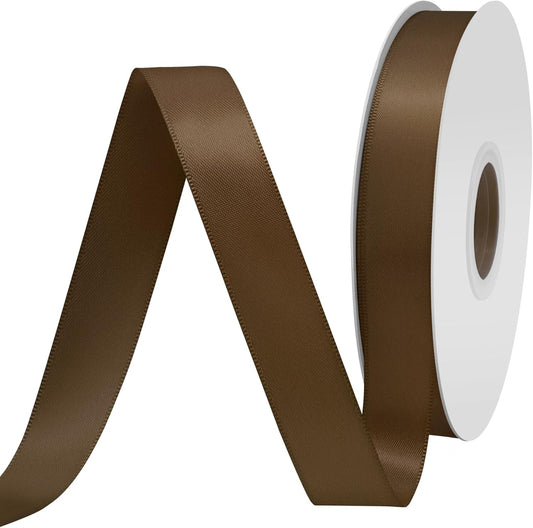 Brown Satin Ribbon 3/4" X 50 Yards Solid Color Double Faced Ribbons Perfect for Crafts Wedding Decor Bow Making Arts Sewing and More