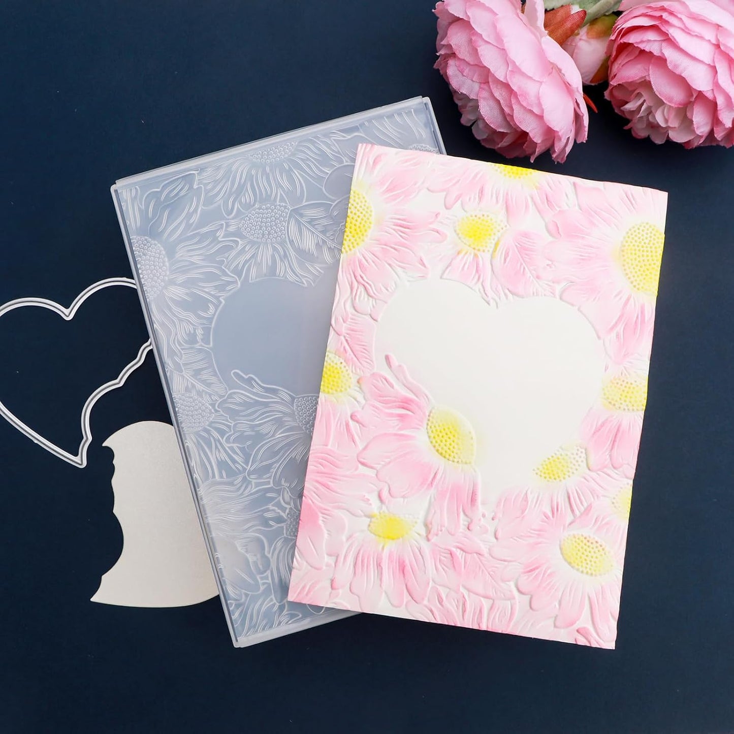 BAOFALI3D Embossing Folder and Metal Die Set for Card Making,Heart Leaves Background Plastic Textures Fades Embossing for Paper Crafting Handmade Crafts Wedding Valentine's Day Scrapbook Card Decorat