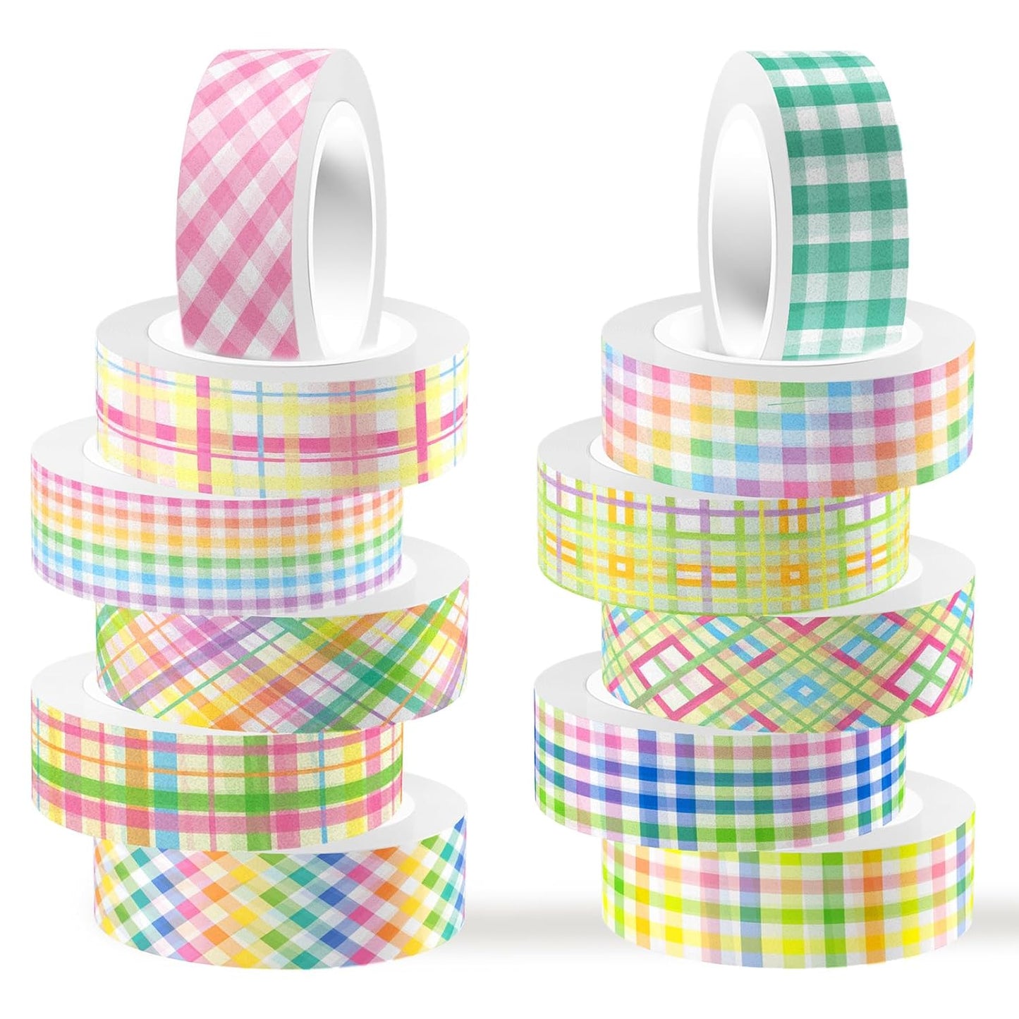 12 Rolls Plaid Washi Tape Set, Colorful Pastel Buffalo Plaid Checkered Masking Decorative Adhesive Tapes for DIY Craft Scrapbook Journals Gift Wrapping Thanksgiving Christmas Party Decor 16.4FT