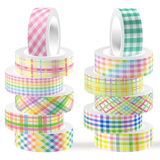 12 Rolls Plaid Washi Tape Set, Colorful Pastel Buffalo Plaid Checkered Masking Decorative Adhesive Tapes for DIY Craft Scrapbook Journals Gift Wrapping Thanksgiving Christmas Party Decor 16.4FT