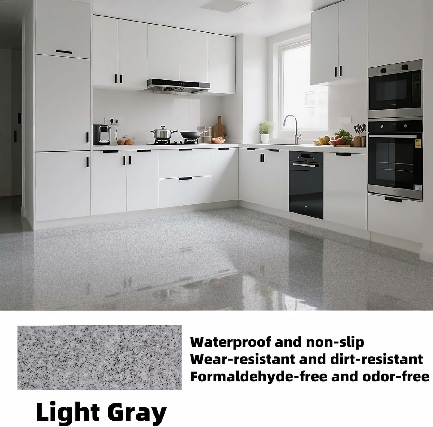 Epoxy Colored Sand Floor Paint, Epoxy Floor Paint High Gloss Marble Effect Coating for Indoor and Outdoor, Wear-resistant and non-slip Self-leveling Coating Light Gray 176OZ(5KG)