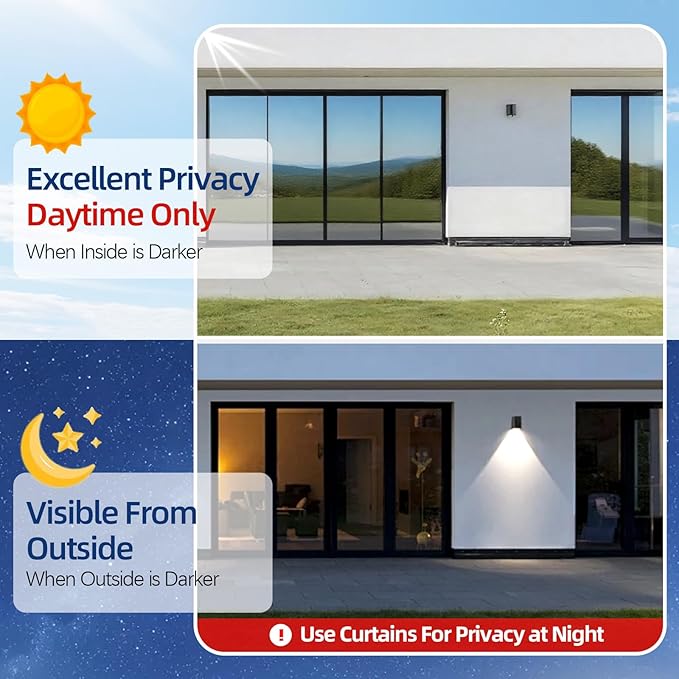 Window Privacy Film One Way Daytime Privacy Static Cling Sun Blocking Static Cling,Frosted Glass Decorative Removable, Reusable, Anti-UV,Heat Blocking, with Tools Black 45x157inch