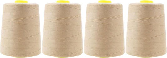 Mandala Crafts 4 Pack of Serger Threads Cones Spools - 20S/2 24000 Yards Polyester Natural Threads for Sergers Machine and Overlock Quilting Sewing Machine
