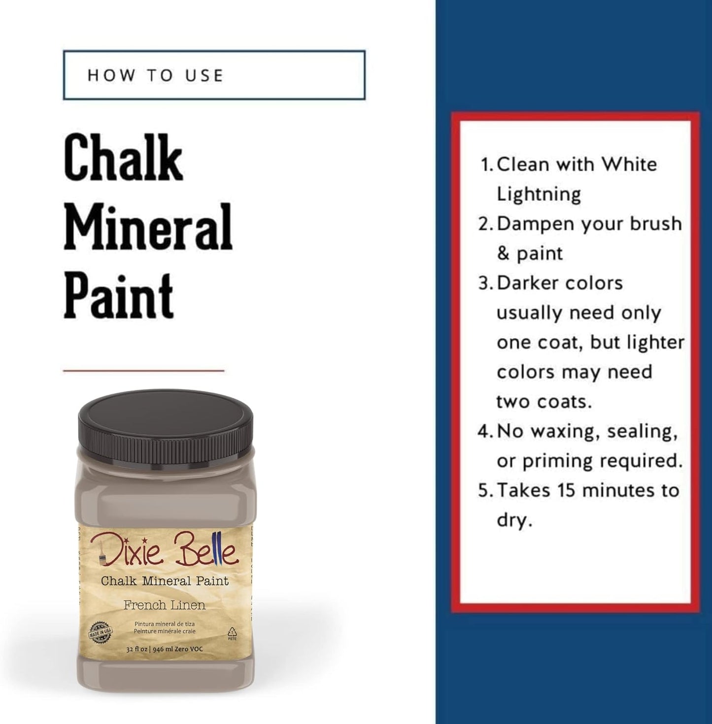 Dixie Belle Paint Company Chalk Finish Furniture Paint - French Linen (32oz) - Matte Light Taupe Chic Chalk Mineral DIY Furniture Paint