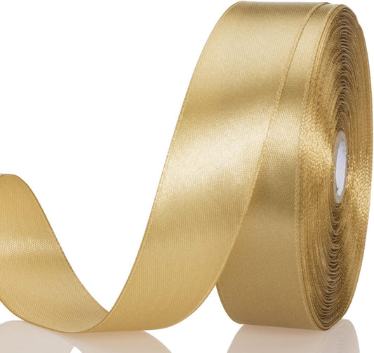 1 Inch Champaign Gold Solid Satin Ribbon, 50 Yards Craft Fabric Ribbon for Gift Wrapping Floral Bouquets Wedding Party Decoration