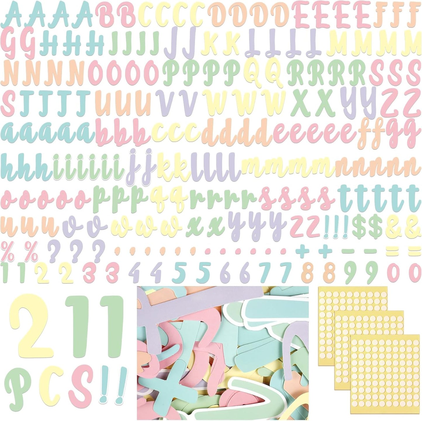 221 Pcs Bulletin Board Letters Round Alphabet Number Punctuation Symbol Combo Letter Cutouts Classroom Decoration for School Classroom Chalkboard Poster Board(Macaron Italic)