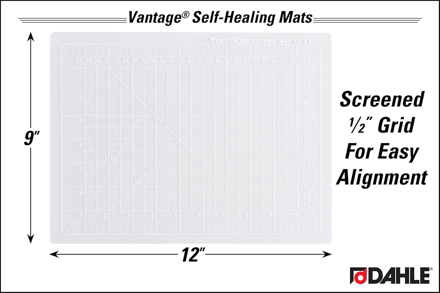 Dahle Vantage 10680 See-Through Premium Self-Healing Cutting Mat, 9"x12", 1/2" Grid, 5 Layers for Max Healing, Perfect for Crafts & Sewing, Clear
