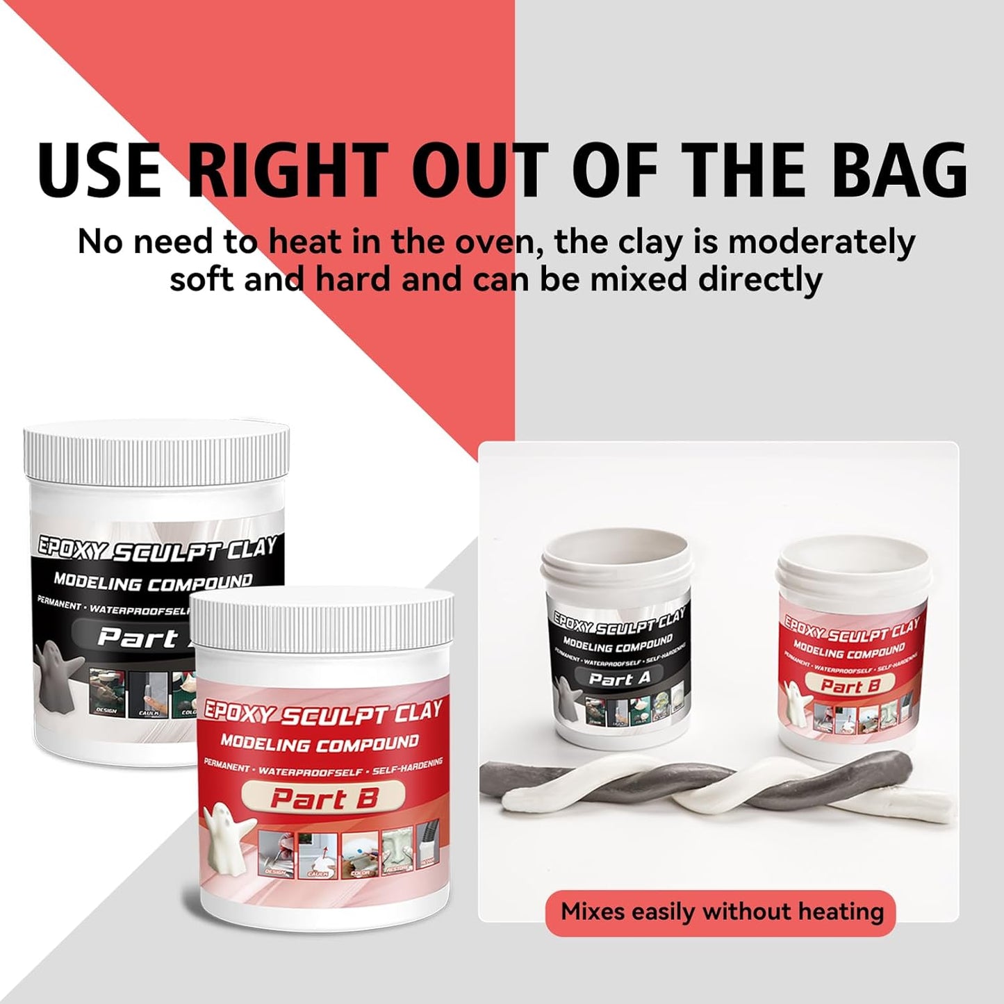 Epoxy Sculpt Clay, Self-Hardening Model Magic Sculpt Epoxy Clay, A&B 2 Part Epoxy Putty, Modeling Compound Sculpting Clays for Sculpting, Modeling, Repairing, Filling, Building, 1 Pound, Natural