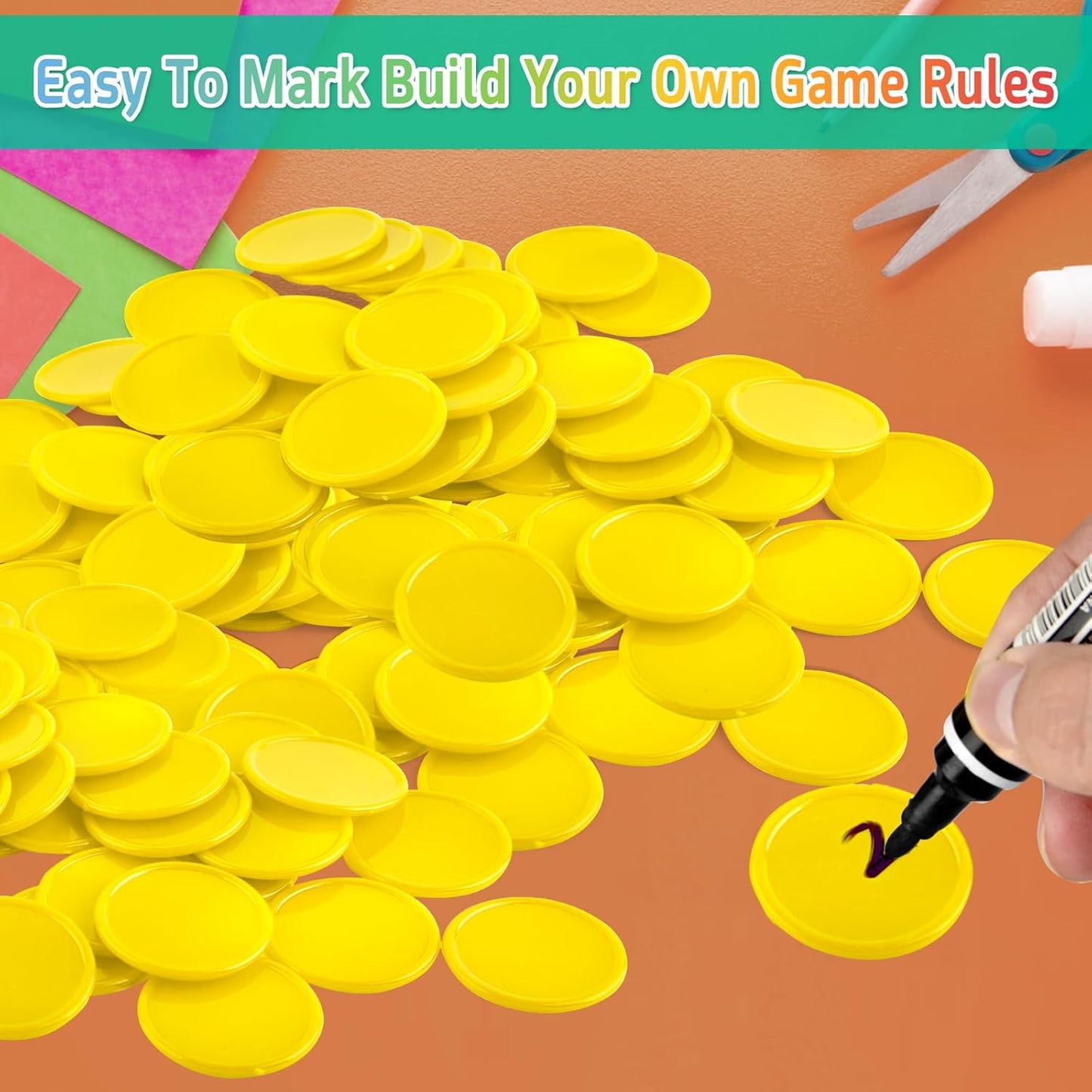 Coopay 600 Pieces Plastic Poker Chips Learning Counters Disks Bingo Chip Counting Discs Markers for Math Practice and Poker Card Game Tokens, Teaching Rewards, 38 mm/ 1.5 Inches (Yellow)