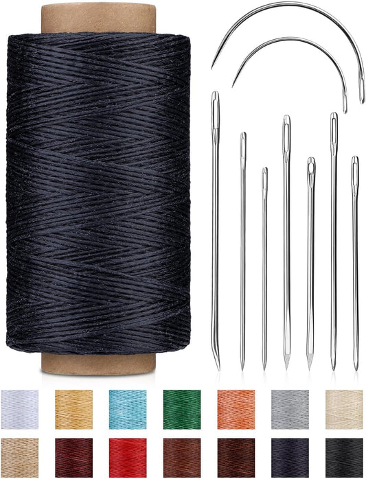 DIUDUS 218 Yards Upholstery Thread, Heavy Duty Sewing Kit with Waxed Thread 9 Upholstery Needle for Hand Stitching Bookbinding Repair Canvas Sofa Leather Shoes
