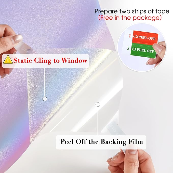 Coavas Stained Glass Window Privacy Film Rainbow Frosted Decorative Static Clings, Opaque Iridescent Prism Window Decals, Sun Blocking Anti-Glare Door Coverings(23.6 x 393.7 Inch, Colorful)