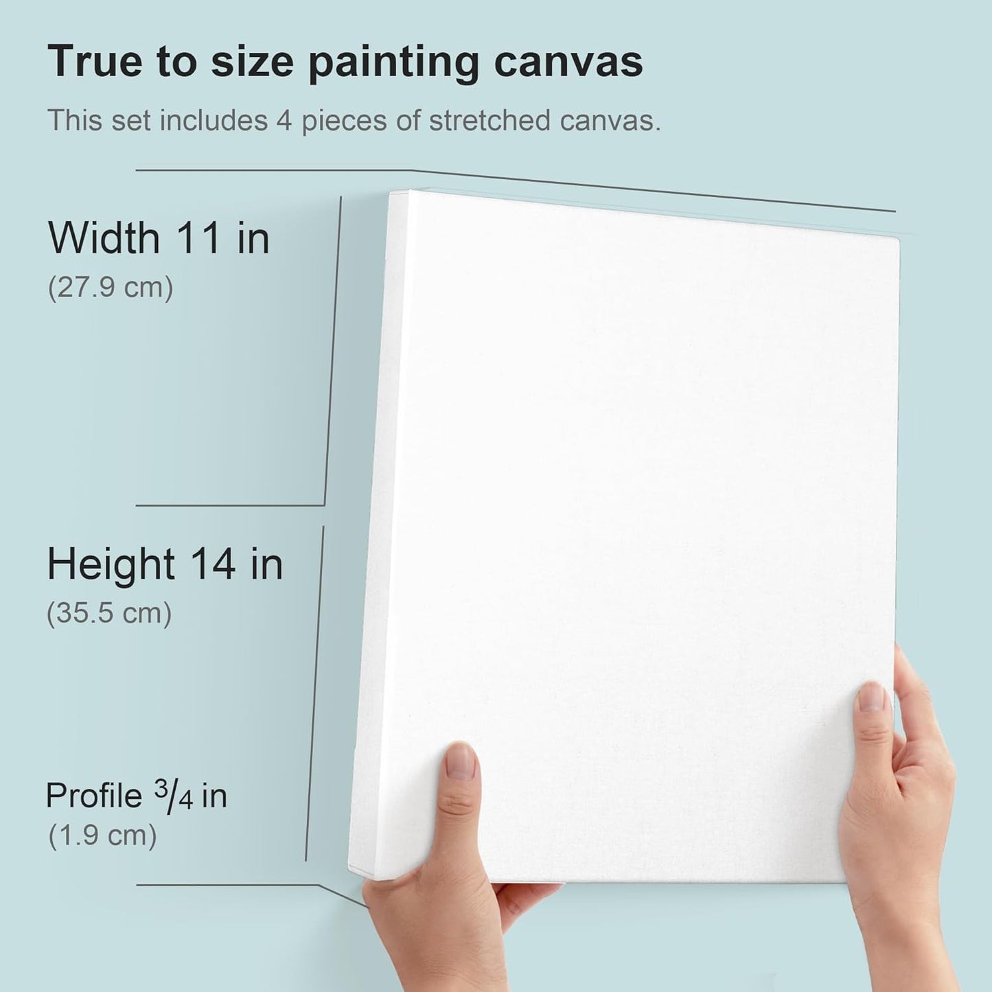 PHOENIX 11x14 Inch 4 Pack Artist Canvas - Stretched Canvases for Painting - 3/4 Inch Profile, 100% Cotton 11 Oz. Gesso Primed White Blank Professional Canvas Oil & Acrylic Paints