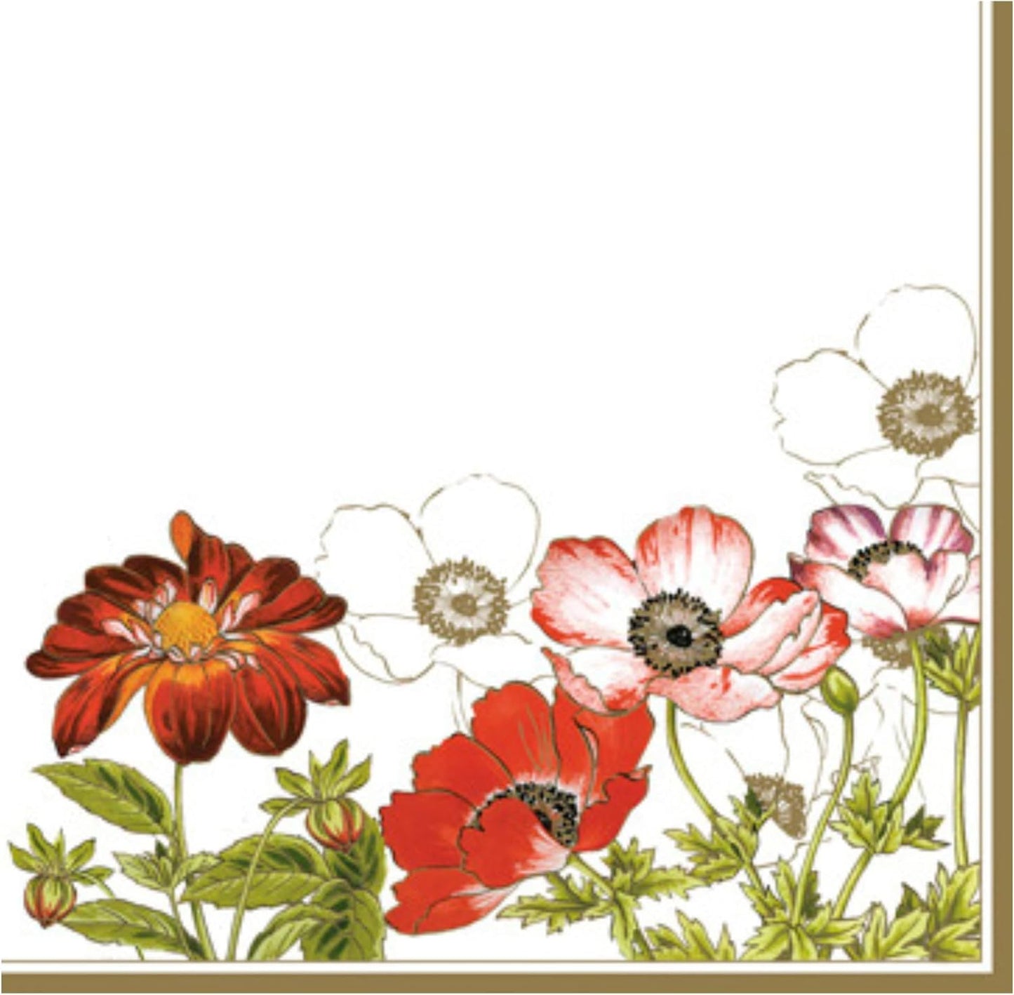 20-ct 13x13 Flowers Paper Luncheon Decoupage Napkins, 3-Ply Servilletas Printed Flower Anemones with Georginia Cocktail Napkin for Art, Dinner and Party, Disposable Napkins Decor