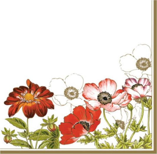 20-ct 13x13 Flowers Paper Luncheon Decoupage Napkins, 3-Ply Servilletas Printed Flower Anemones with Georginia Cocktail Napkin for Art, Dinner and Party, Disposable Napkins Decor