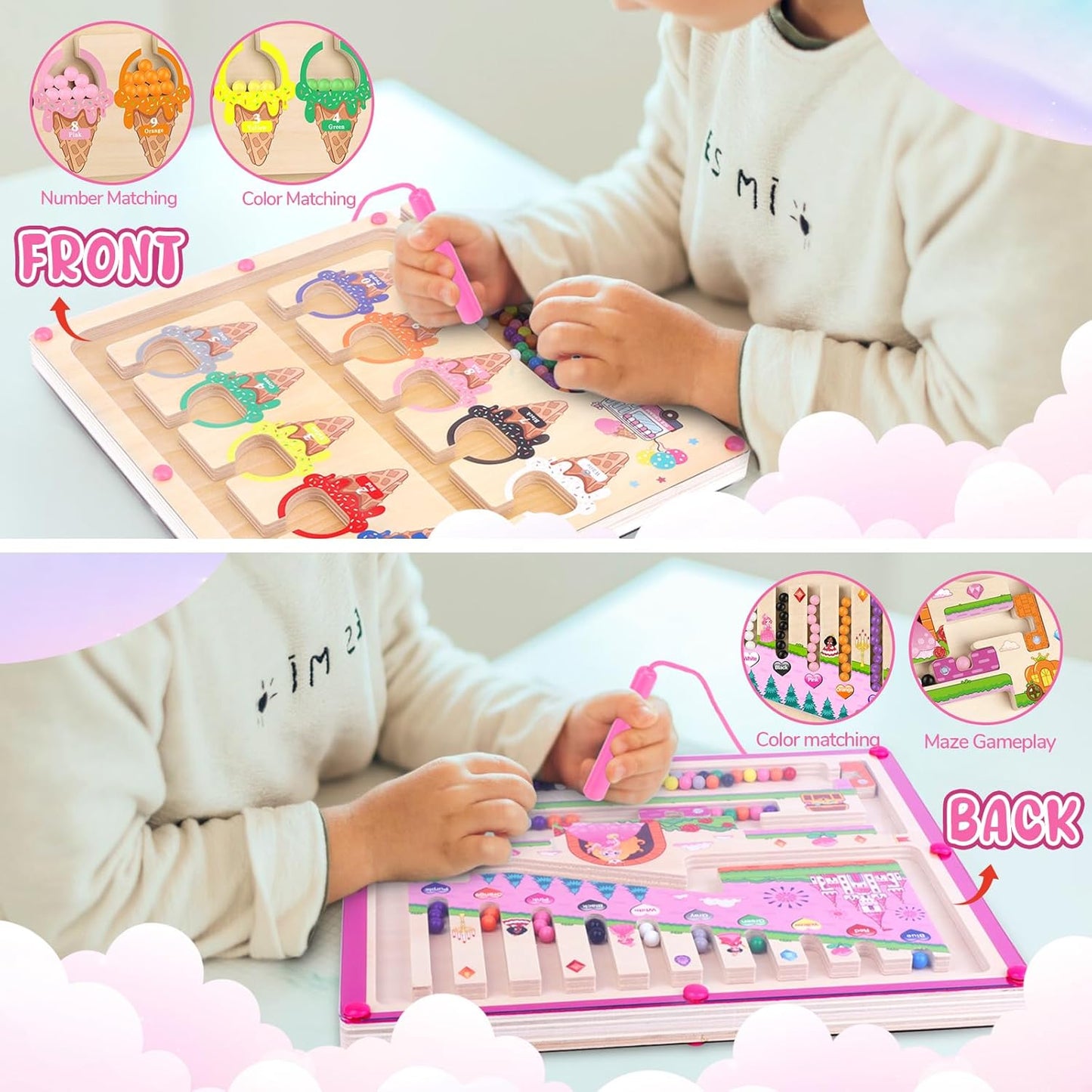 2 in 1 Magnetic Color and Number Maze Montessori Toy for Girls Dual Purpose Wooden Magnetic Puzzle Early Learning Activity for Preschool Children Magnetic Maze Board Educational Game