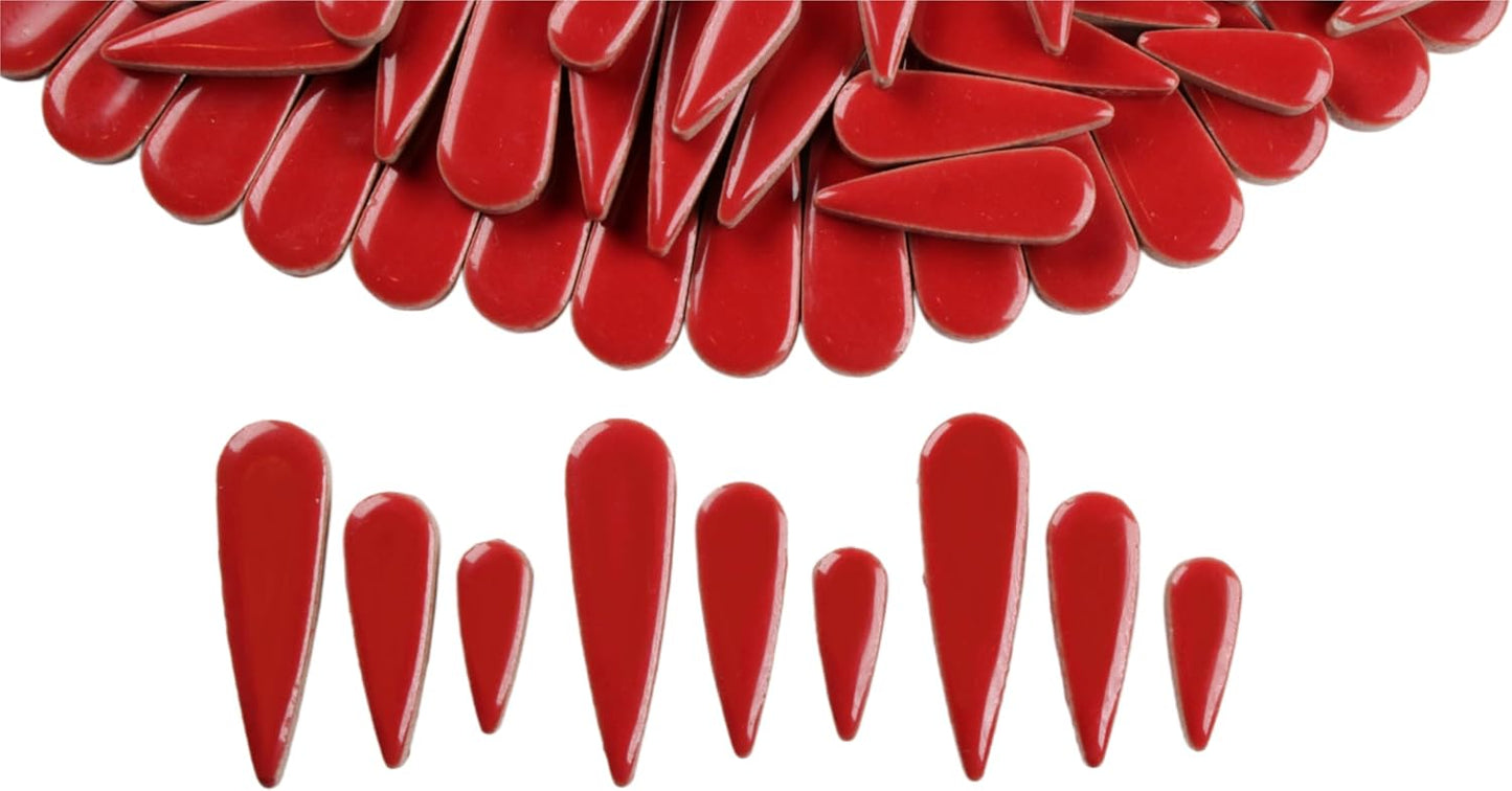 200g Petal Droplet Shaped Ceramic Mosaic Tiles for Crafts, Vibrant Colors, Ceramic Tiles for Mosaic Making Kits, DIY Arts and Crafts (Red)