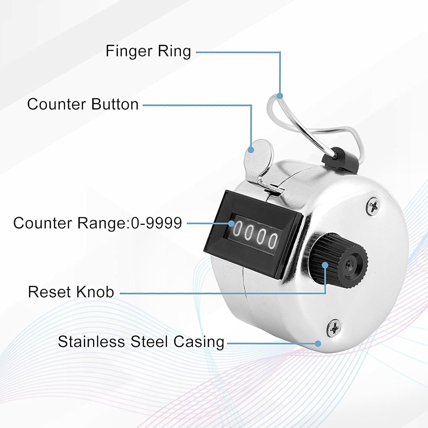 2 Pack Hand Tally Clicker Counter – 4 Digit Metal Mechanical Hand Counter with Lanyard for People Counting, Lap Tracking, Knitting, Pitch, Golf, Coaching, Umpire, Events