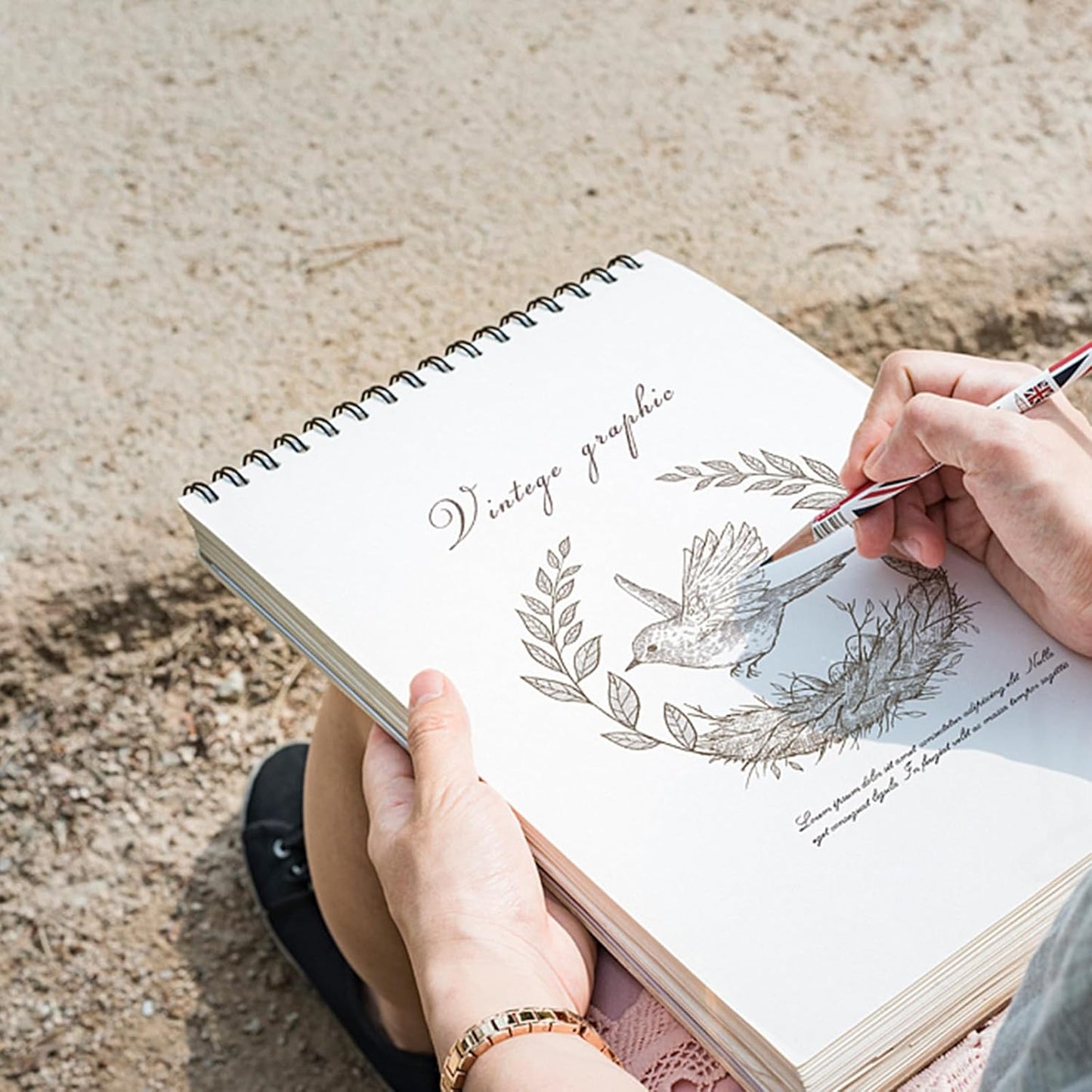 Deokke Sketchbook Top Spiral Bound Sketch Pad, 9 x 12 inch,100GSM Thick Paper,50 Sheets 100 Pages,Art Sketch Book Aesthetic Cute Drawing Writing Paper for Girls Women-Pink Gray Butterfly