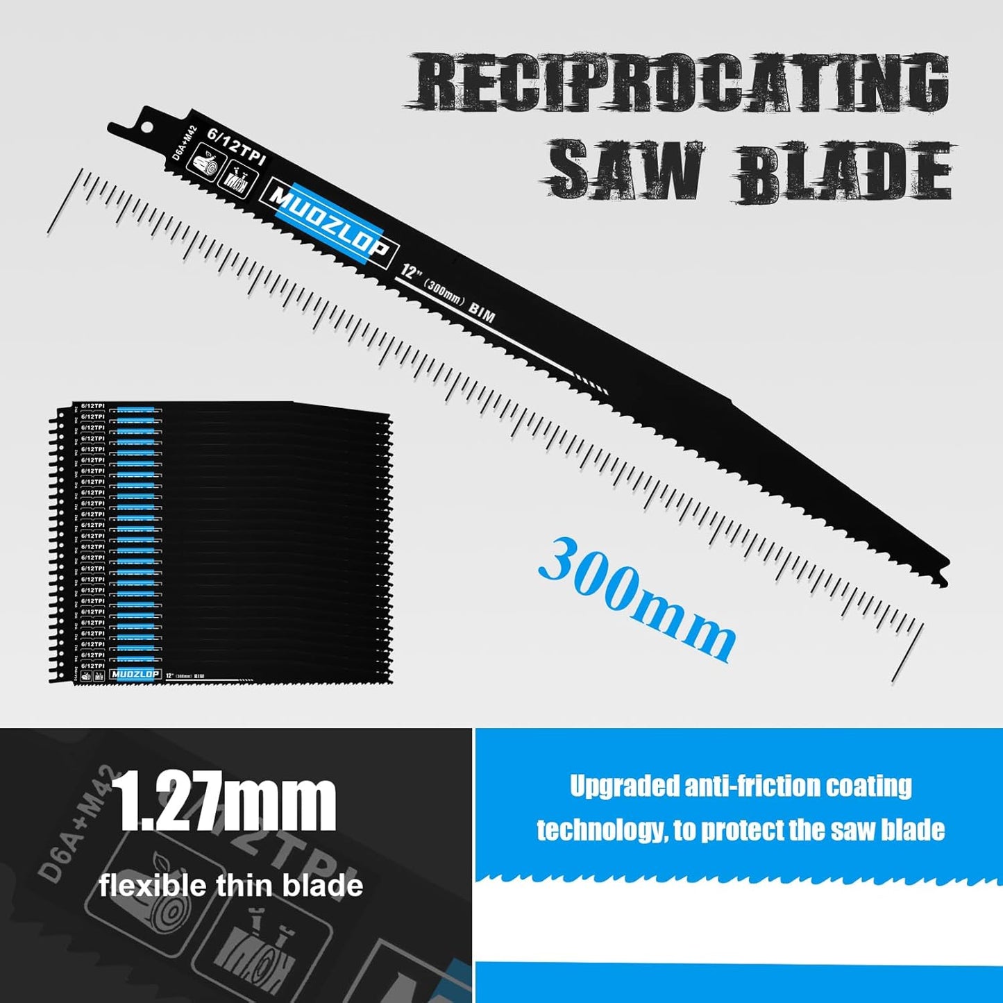 25 Pack 12 inch Reciprocating Saw Blades Set,6/12 TPI High Carbon Saw Blades, Woodcutting Saw Blades with Organizer Case (25, 6/12TPI/300mm)