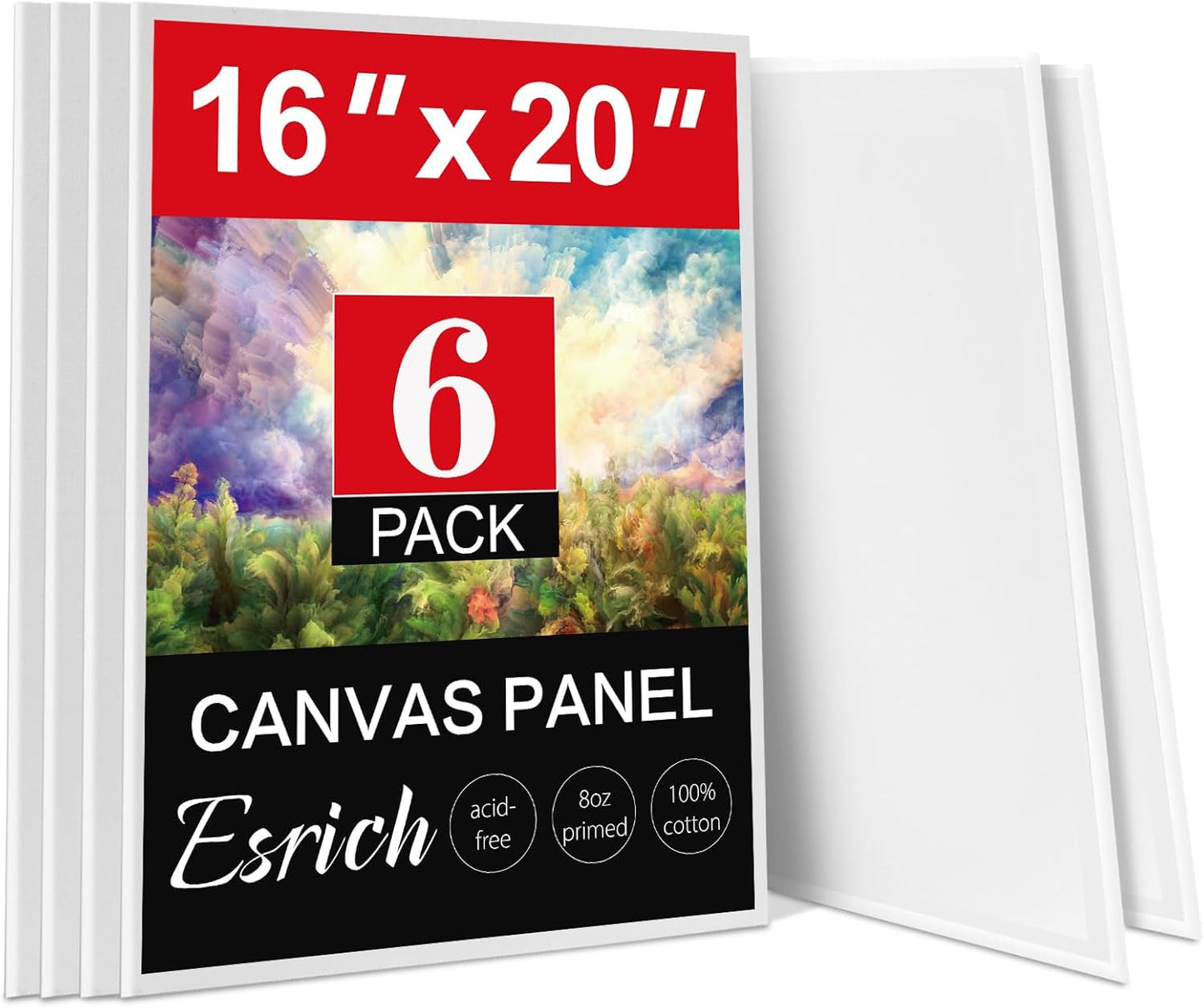 ESRICH Canvas for Painting 16x20 Inch, 6 Pack Canvas Boards for Painting Cotton Primed Acid Free Large Blank Canvas Panels for Oil Paint, Watercolor, Acrylic Paint, Gouache and Tempera.