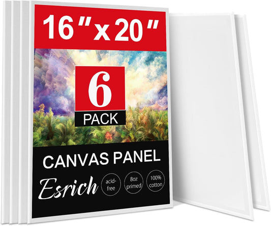 ESRICH Canvas for Painting 16x20 Inch, 6 Pack Canvas Boards for Painting Cotton Primed Acid Free Large Blank Canvas Panels for Oil Paint, Watercolor, Acrylic Paint, Gouache and Tempera.
