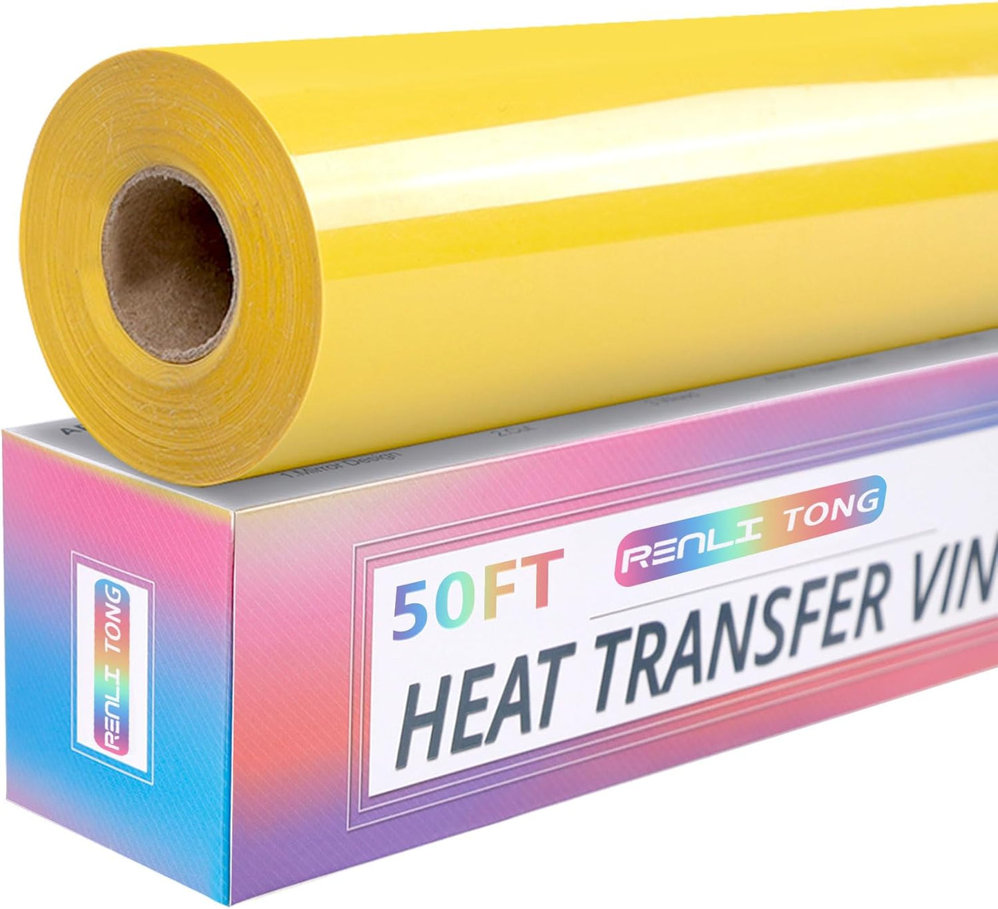 RENLITONG Yellow Iron on Vinyl 12Inch by 50ft Roll HTV Heat Transfer Vinyl for T-Shirt HTV Rolls for All Cutter Machine - Easy to Cut & Weed for Heat Transfer Design