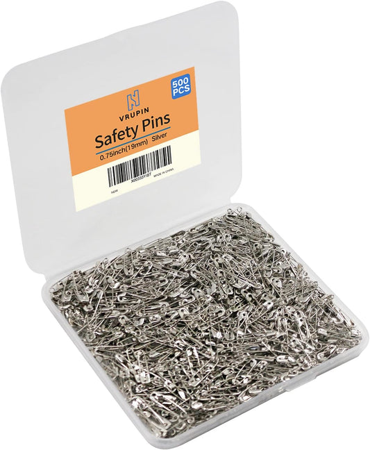 500PCS Safety Pins, 0.75Inch/19mm Small Safety pins, Rust Resistant Nickel Plated Steel Set for Crafting, Sewing, Rimming Fastening Clip Button for Garment Hang Tag (Silver)