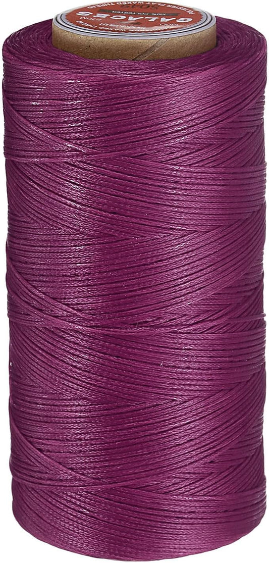 uxcell Flat Leather Sewing Waxed Thread, 270m / 295 Yards Polyester Wax String, 150D Wax Stitching Cord for Leather Crafts, Bookbinding, Bracelets Braided, Fuchsia