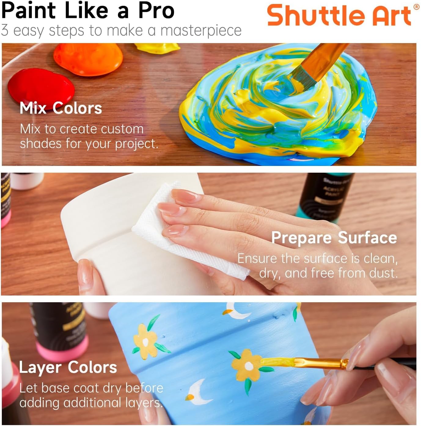 Shuttle Art Outdoor Acrylic Paint Set, 36 Colors 2oz/60ml Waterproof Acrylic Paint with 10 Brushes 1 Palette, Rich Pigmented Paints for Artists, Beginners on Rocks, Wood Crafts, Garden Statues