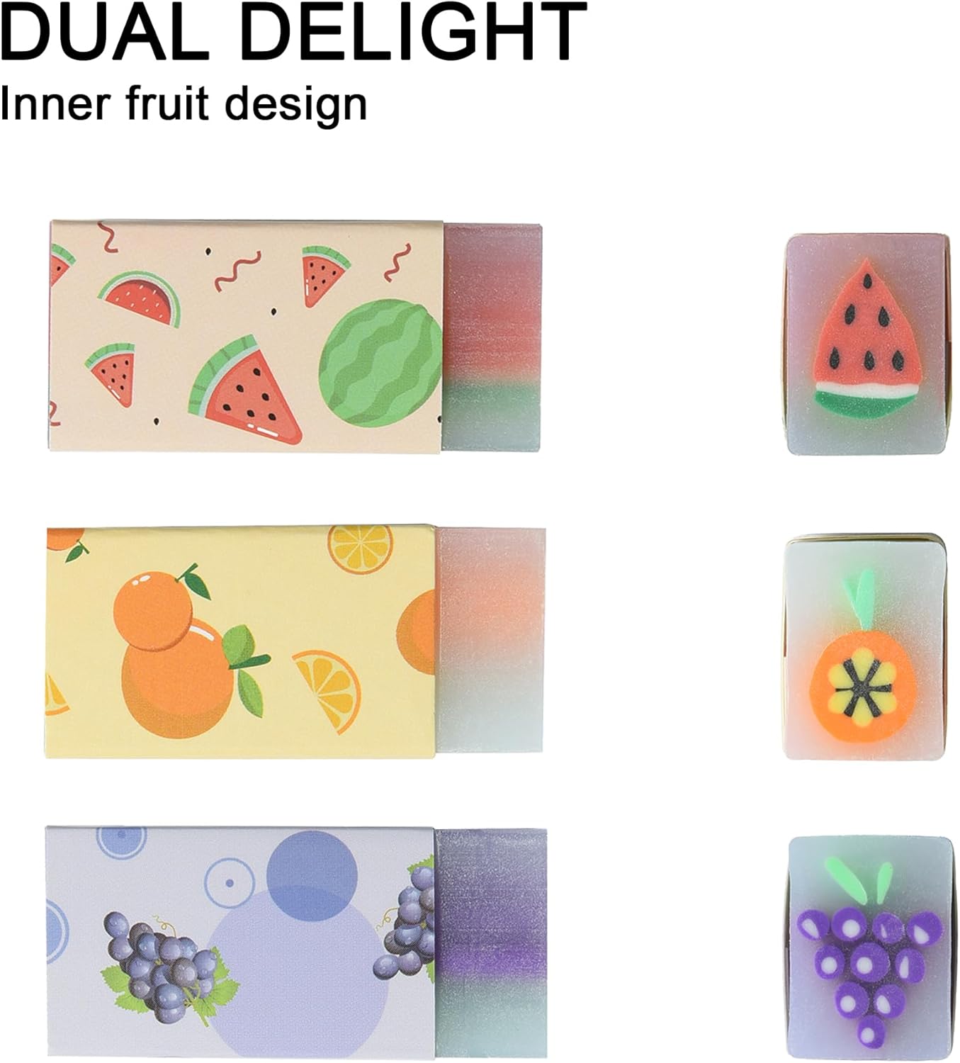 HILAZA 18Pcs Cute Fruit Erasers for Kids Bulk, Kawaii Fun Pencil Jelly Erasers for School Classroom Supplies Prize Gifts Party Favors