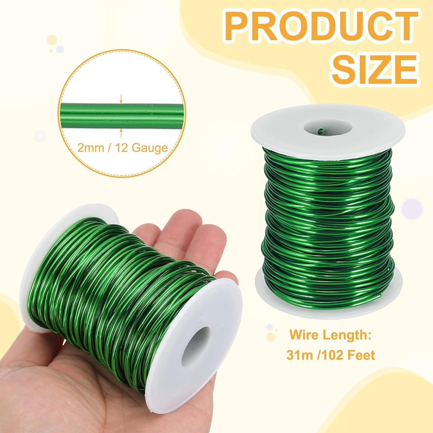 uxcell 12 Gauge / 2mm Anodized Aluminum Wire for Jewelry Craft Making, 102 Feet Bendable Flexible Wire for DIY Home Decor Gardening Sculpture, Green