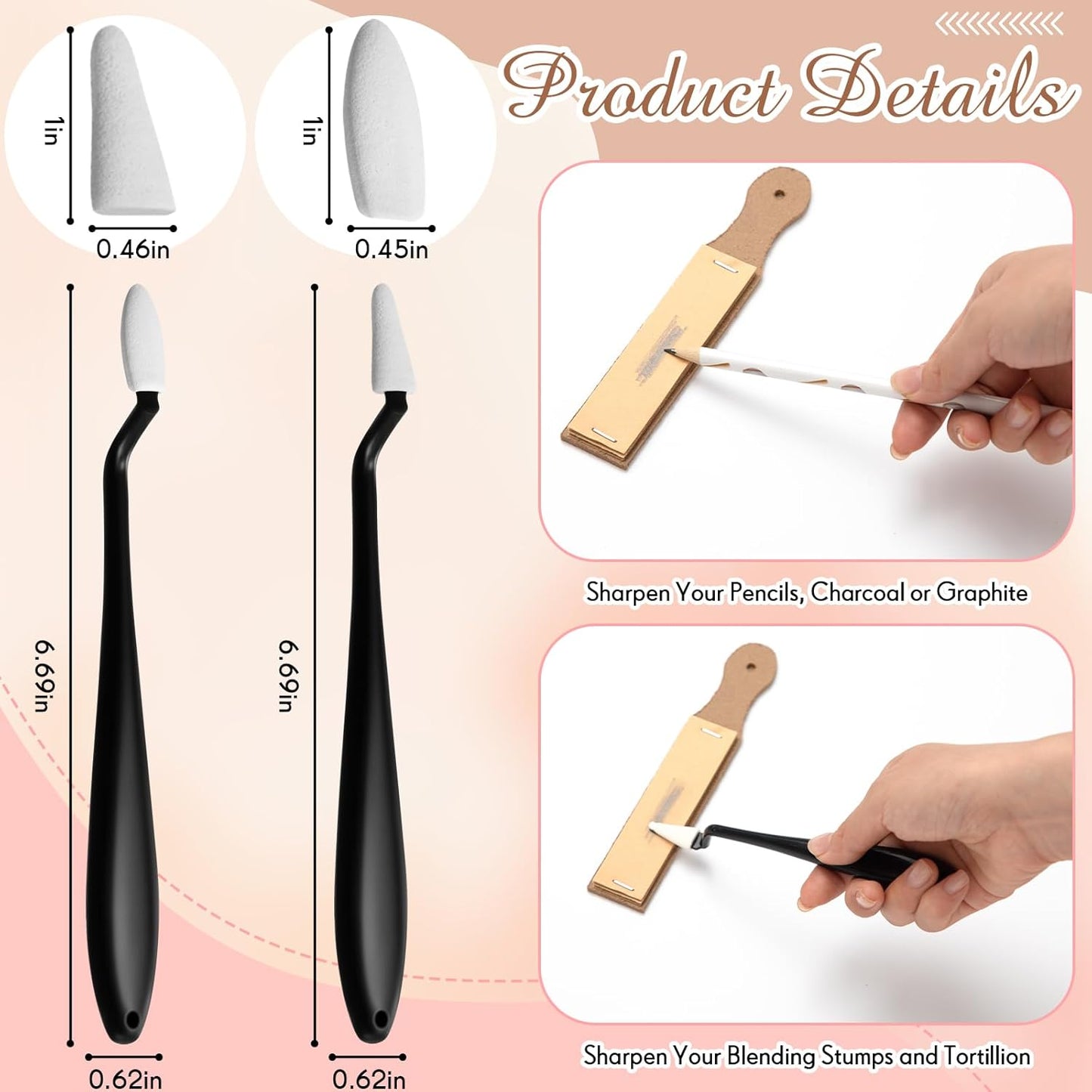 AmazingSpark 40 Pcs Blending Stumps for Drawing Set Sketch Drawing Tools Accessories with Sandpaper Pencil Sharpener Extension Tool Erasers, Sponge Replacement Heads & Felt Bag for Charcoal Sketch