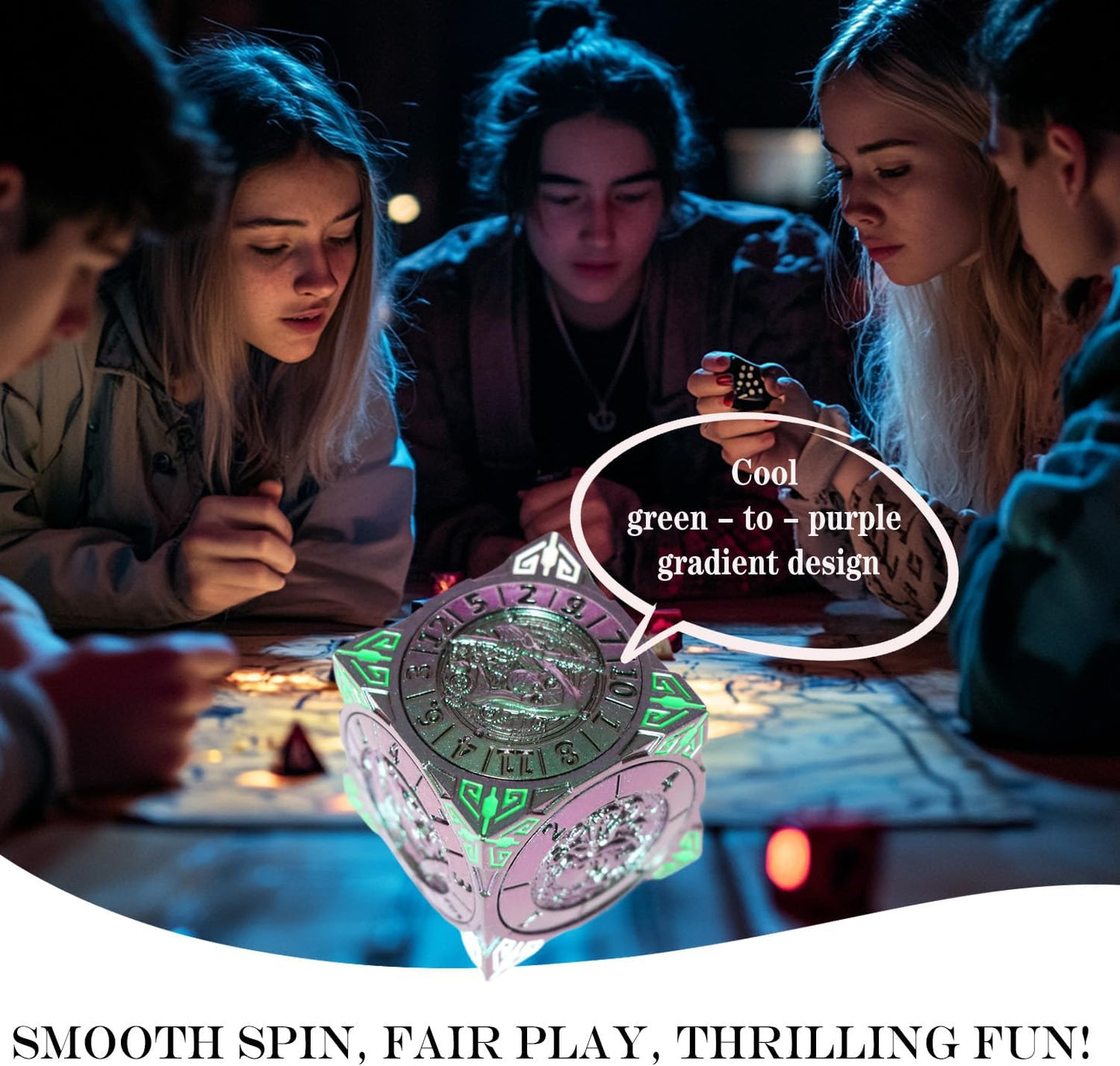 6 Sided Spinner DND Dice - Metal D4 D6 D8 D10 D10% D12 D20 All in One D&D Set - Cool Role Playing Gifts for Dungeons and Dragons TRPG MTG Games Lover Players Purple