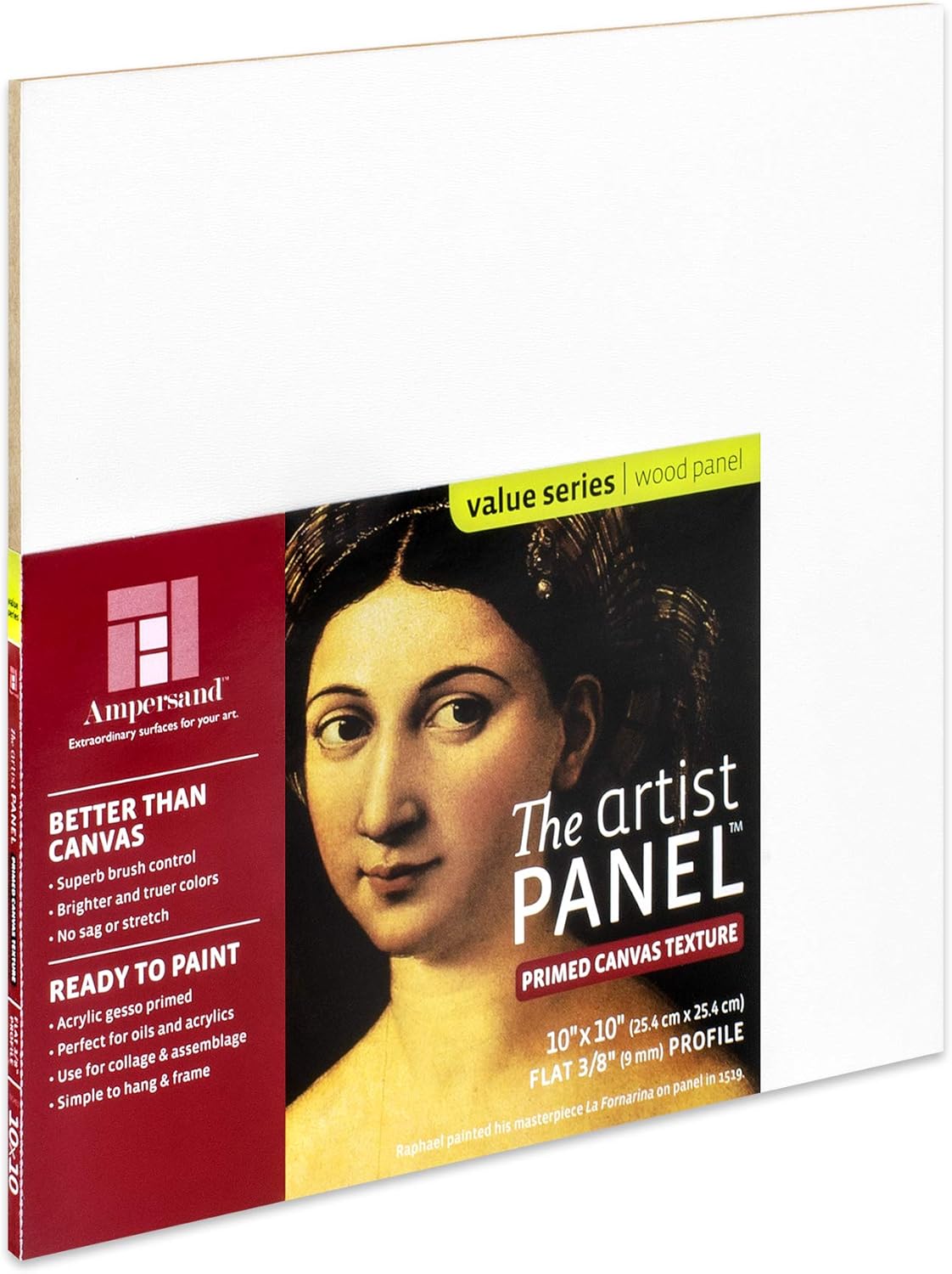 Ampersand Art Supply Wood Gesso Art Painting Panel: Canvas Texture, 3/8 Inch Depth, 10" x 10"