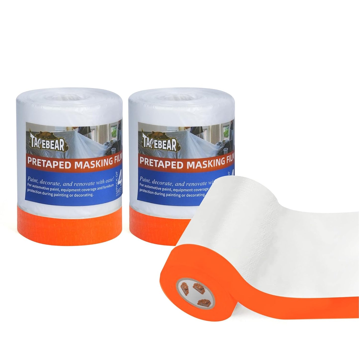 TAPEBEAR Pre-Taped Masking Film, 22" x 30Yards x 3Roll Plastic Sheeting Cover for Painting, Tape and Drape, Painters Masking Tape Film Plastic Drop Cloths for Auto, Appliance and Furniture