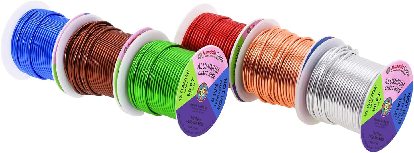 Mandala Crafts 13 Gauge Anodized Aluminum Craft Wire for Jewelry Making - 300 FT Colored Flexible Silver Copper True Blue Brown Red Kelly Green Wire - Bendable for Bonsai Armature Crafting Sculpting