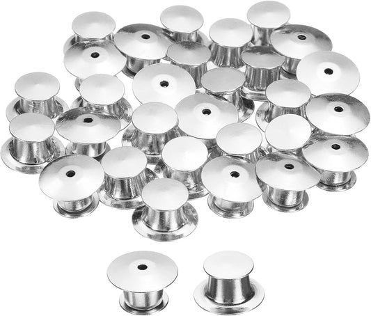 uxcell 30Pcs Metal Locking Pin Backs, Pin Keepers Locking Clasp Flat Head Clamp Needle Back Lock for DIY Brooch Crafts Badges Enamel Lapel, Silver