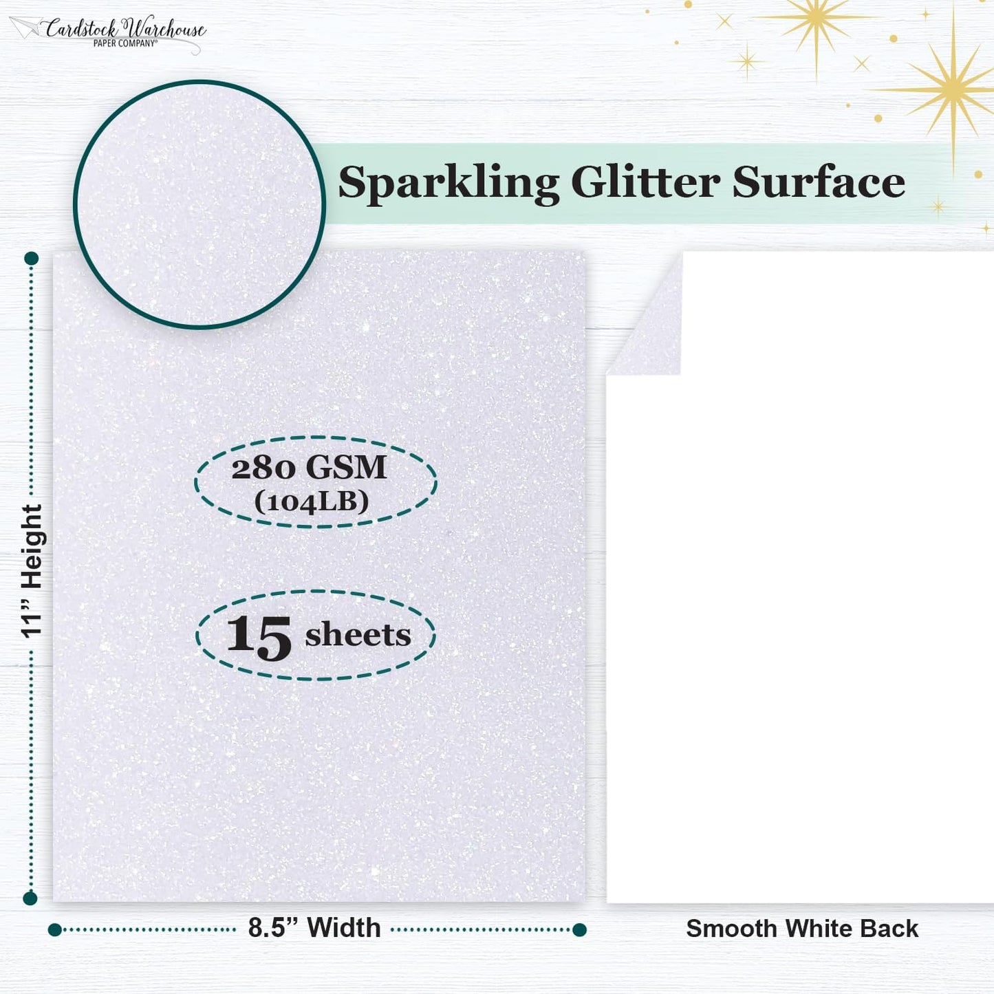 Cardstock Warehouse Diamond Print Inkjet Glitter - Premium White Glitter Cardstock Paper – 15 Sheets, 8.5 x 11" - 104 lb/280 GSM for Inkjet Printing, Die-Cutting, Card Making, Crafts, and DIY Projects