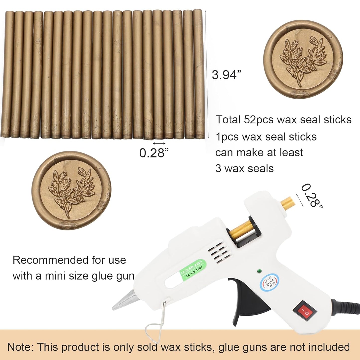 52pcs Antique Gold Wax Sealing Sticks, Andotopee Glue Gun Adhesive Seal Sticks for Stamp Seals, Premium Sealing Wax for Envelope Seals Wedding Invitation Craft Adhesive, Great Gift Ideas (Mini Size)