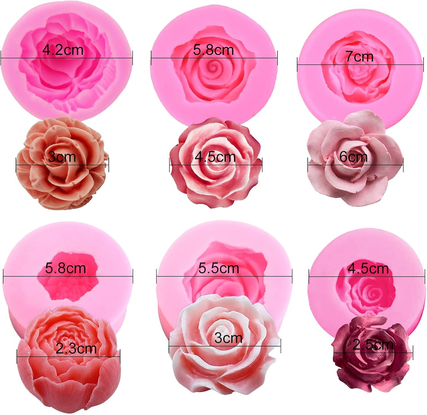 6 Pcs Flower Silicone Molds Set, FAURAPMNG Bloom 3D Rose Flower Fondant Silicone Molds for Soap Candle Making, Cake Flower Molds for Chocolate Candy Pastry Dessert