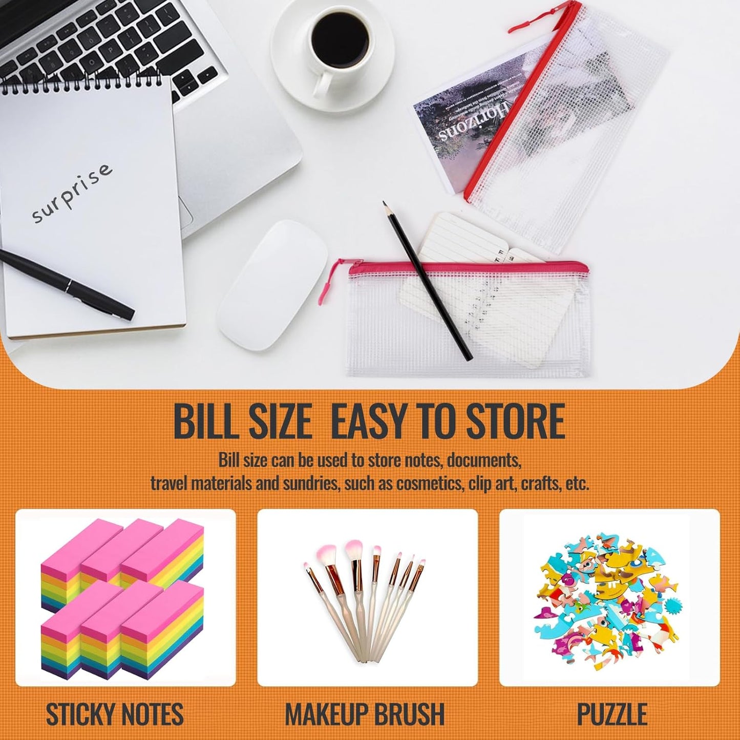 24pcs Mesh Zipper Pouch Bags 9.3 x 4.7 Inches, 8 Color Small Clear Pouches Bulk, Travel Cosmetics Organization, Classroom and Office Supplies